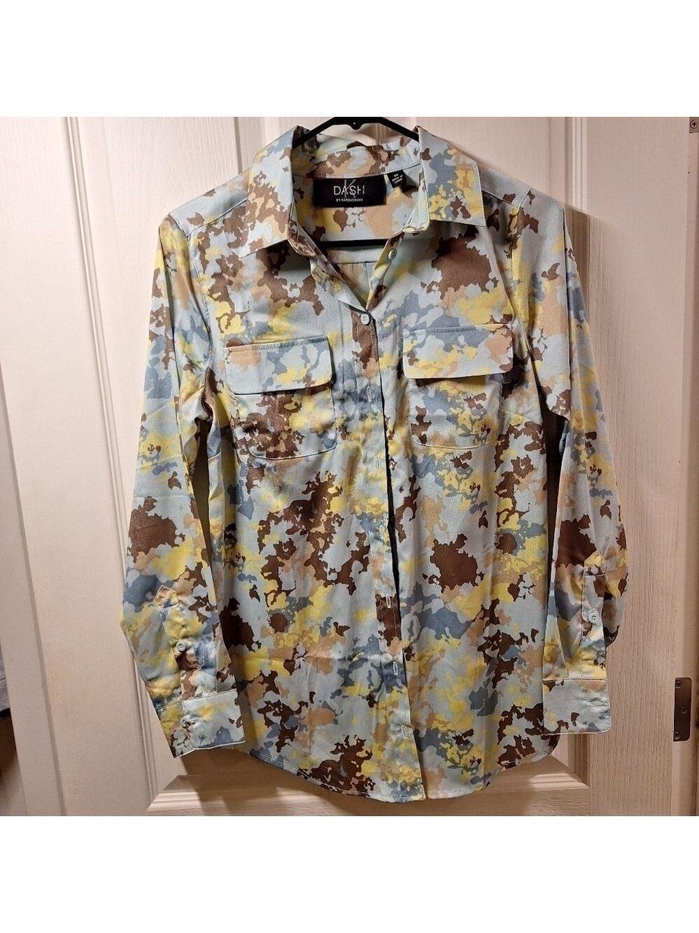 K Dash by Kardashian Camouflage Button Up Shirt Multicolor XS